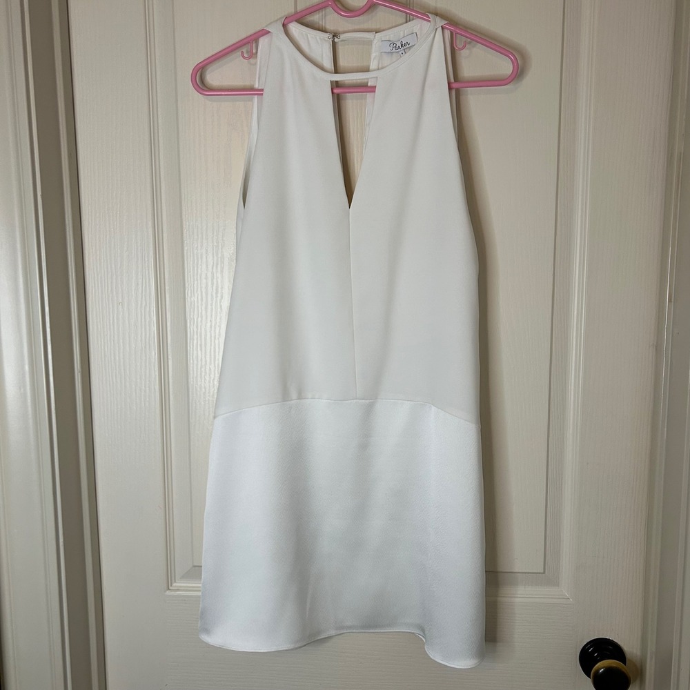 Parker White V‎ Neck Sleeveless Mini Dress Size S